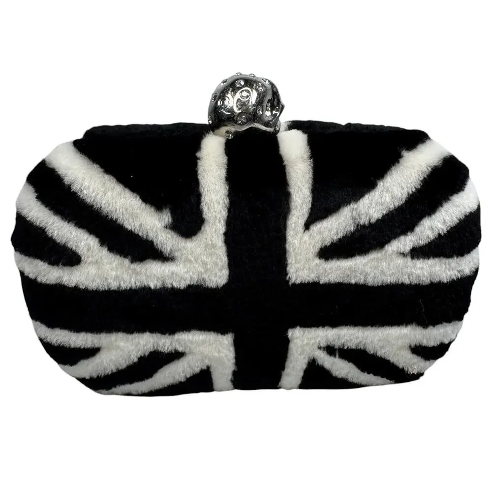 Alexander McQueen UK Bag Mink Skull Brittania Minaudiere Fur Clutch Union Jack
